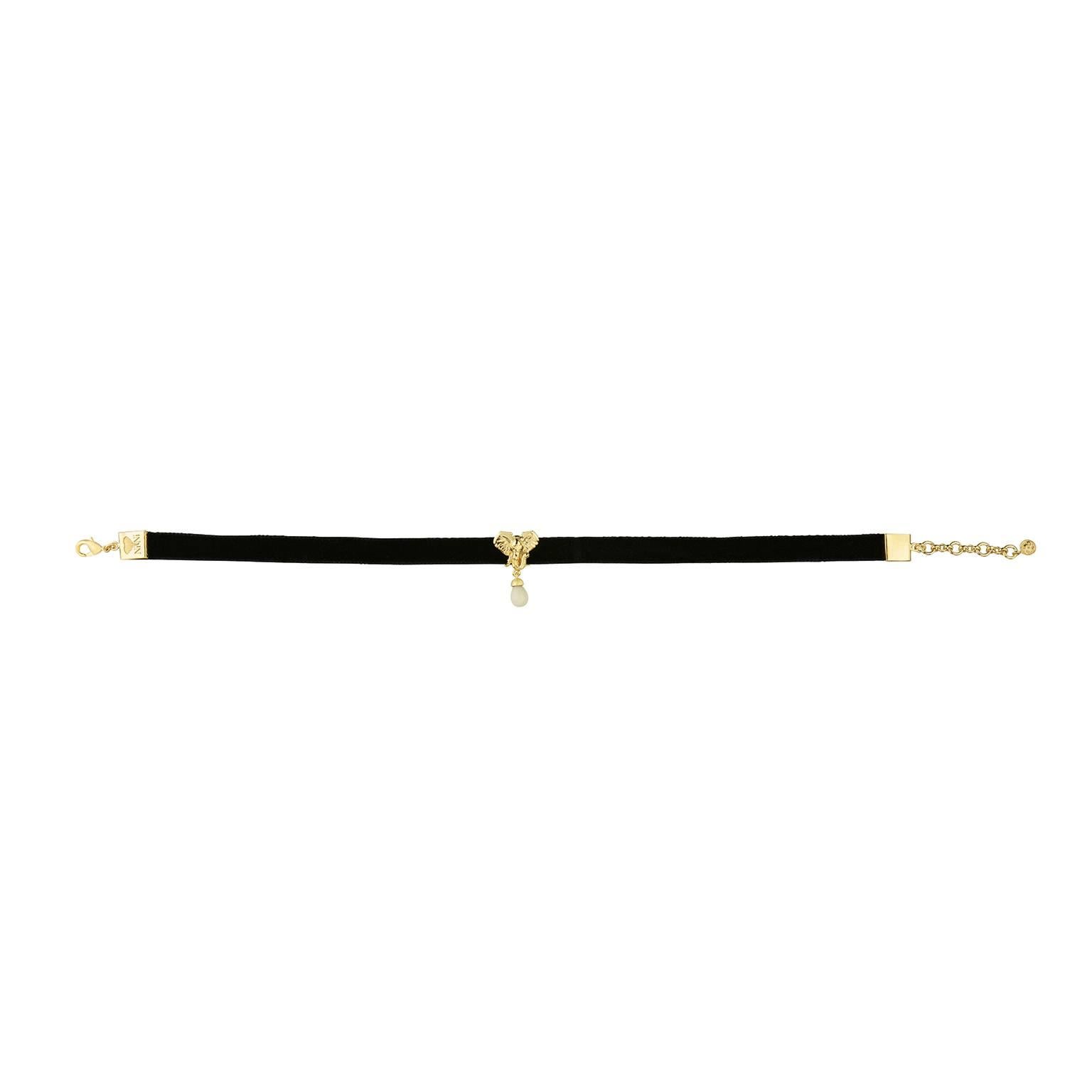 Contemporary CdG Unique Style Gold Velvet Choker Necklace with NiNi Elephant Head Nut Ivory