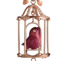 Couleurs de Geraldine Diamond Gold Birdcage Earrings Carved Red Nut Ivory