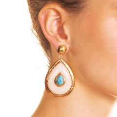 Couleurs de Geraldine Gold Turqoise Nut Ivory Nuvory Teardrop earrings Large