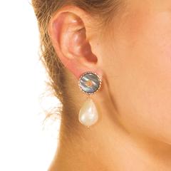 CdG Style Black Mother-of-Pearl Rose Gold Baroque Pearl Earrings Made in Italy