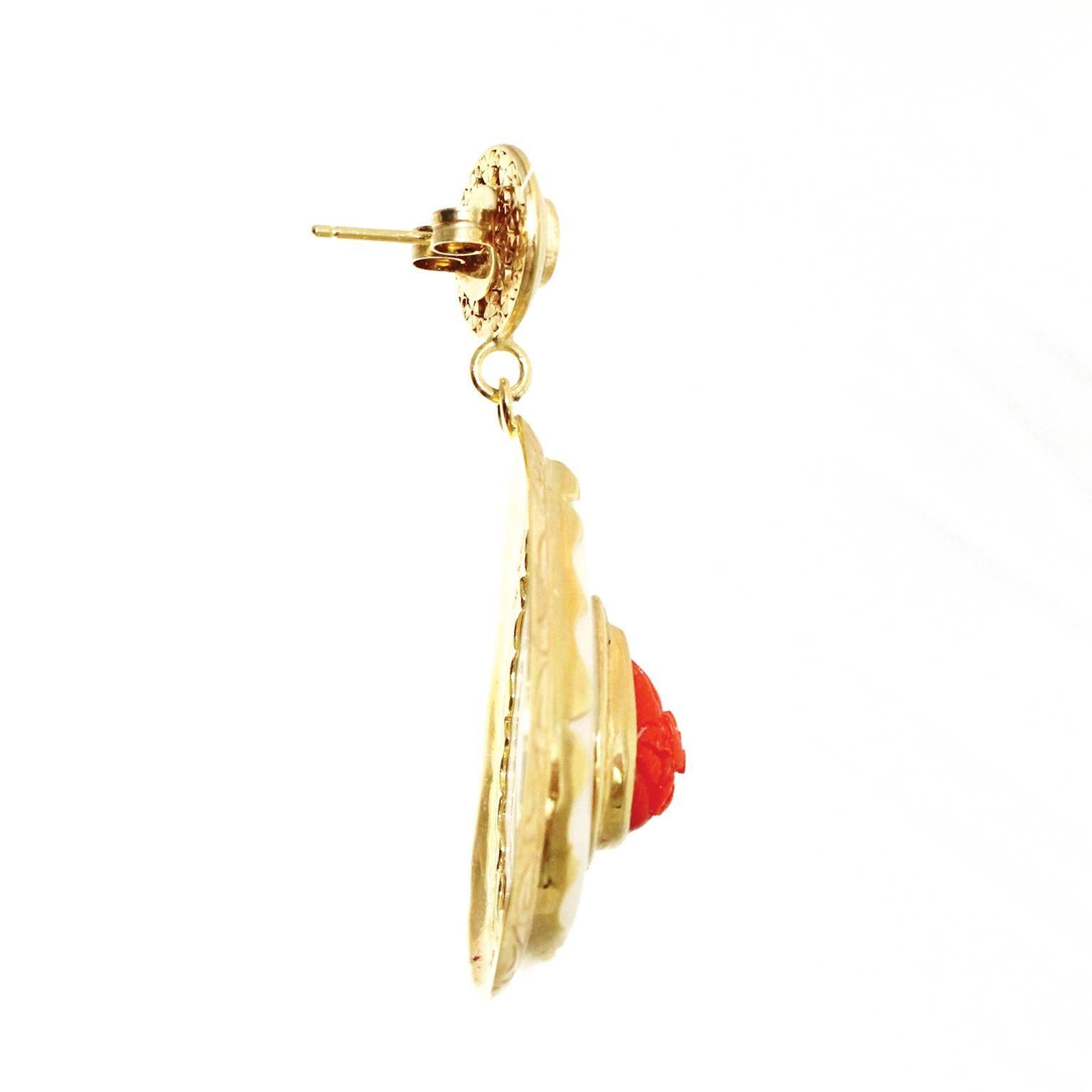 Contemporary Gold Coral Nut Ivory Teardrop Small Earrings  For Sale