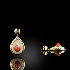 Gold Coral Nut Ivory Teardrop Small Earrings