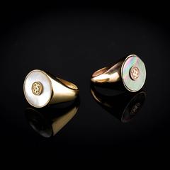 CdG Style Gold Mother-of-Pearl Gold Signet Ring Handmade in Italy