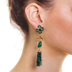 Couleurs de Géraldine Gold Diamond Bird Earrings Green Malachite Made in Italy