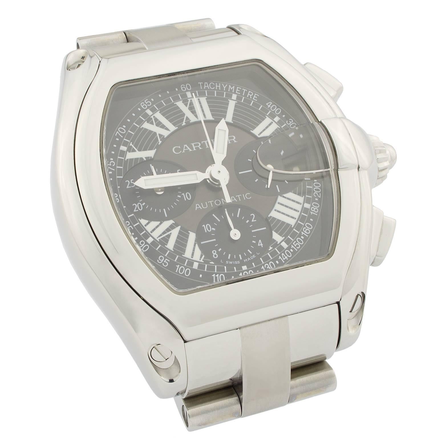 Automatic Cartier Roadster XL Chronograph wristwatch for men, in steel.