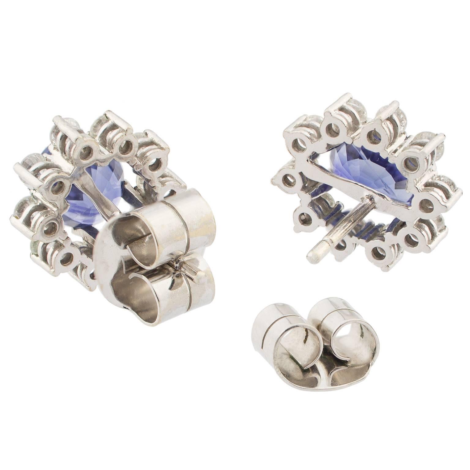 Women's Sapphire Diamonds white gold Cluster Earrings