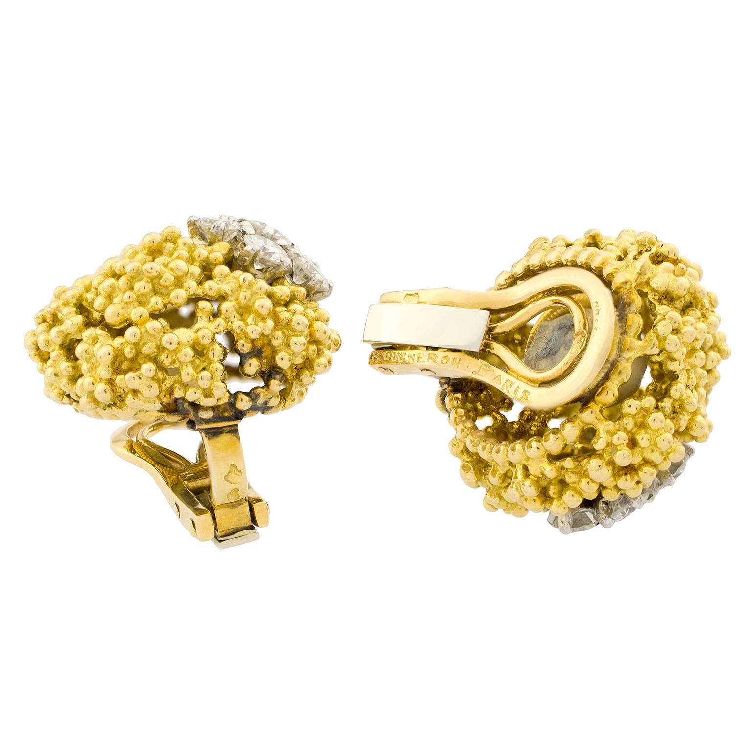 Women's Boucheron Diamonds Caviar and White Gold Earrings