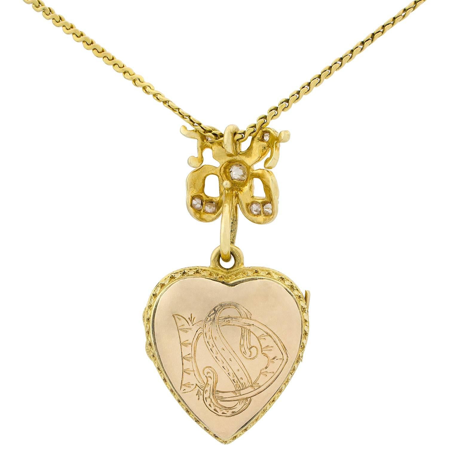 Late Victorian 19th Century Enamel Diamonds Gold Locket and Chain