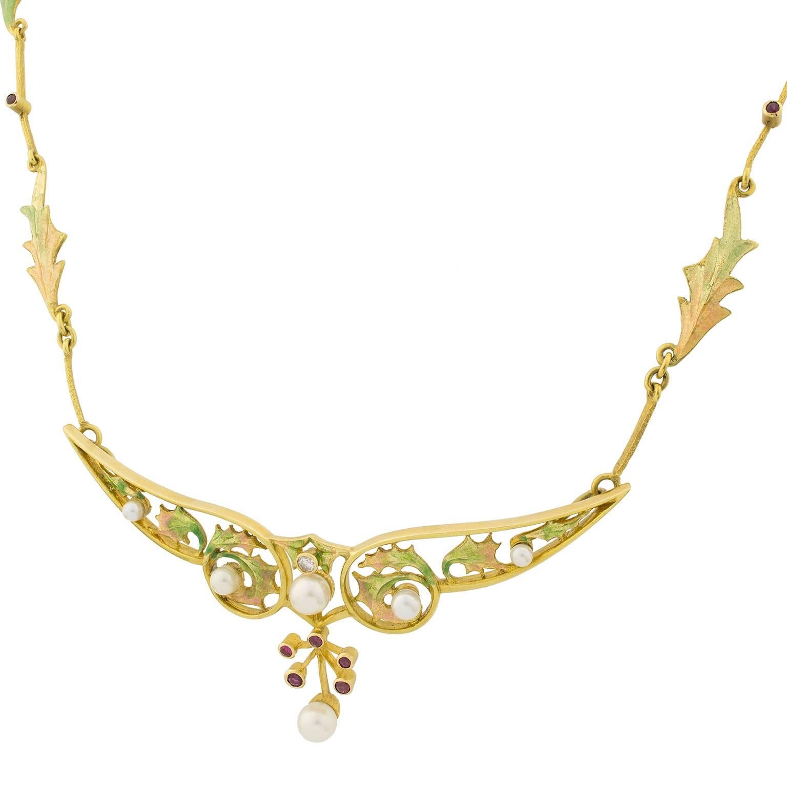 Masriera Rubies Pearls Diamond Gold Necklace 1