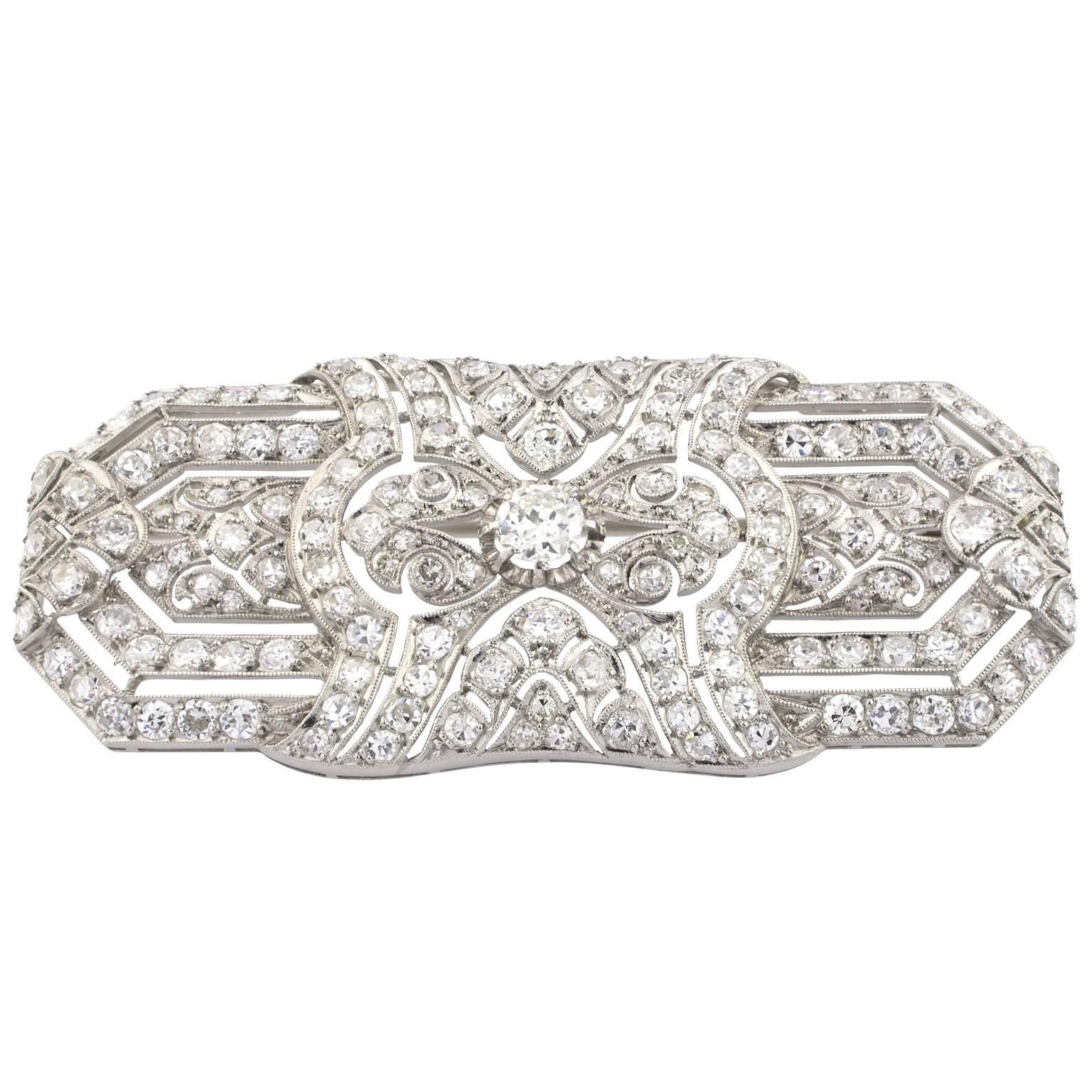 Art Deco Platinum Diamonds Brooch In Excellent Condition In Madrid, ES