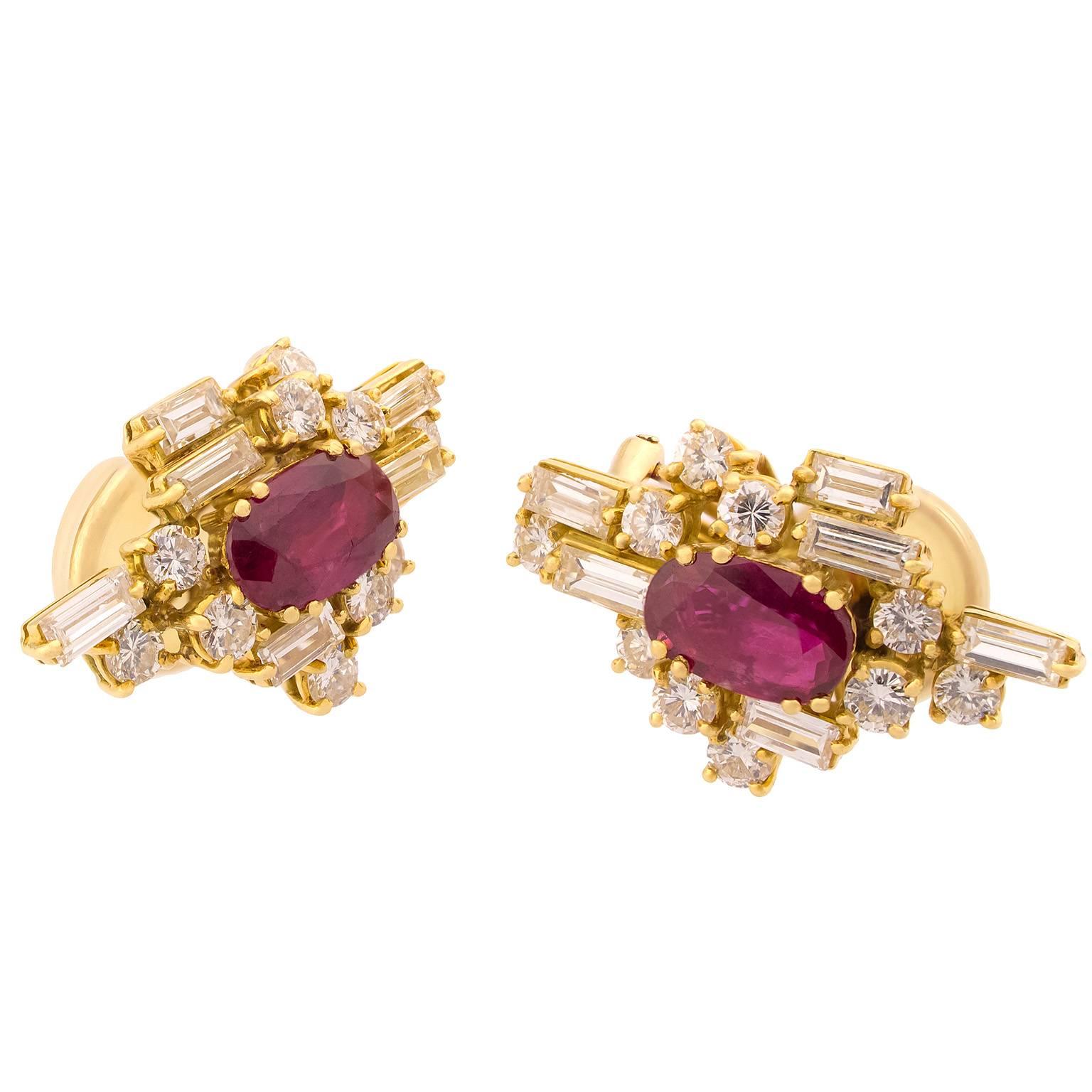 Women's Rubies Diamond 18 Karat Yellow Gold Earrings