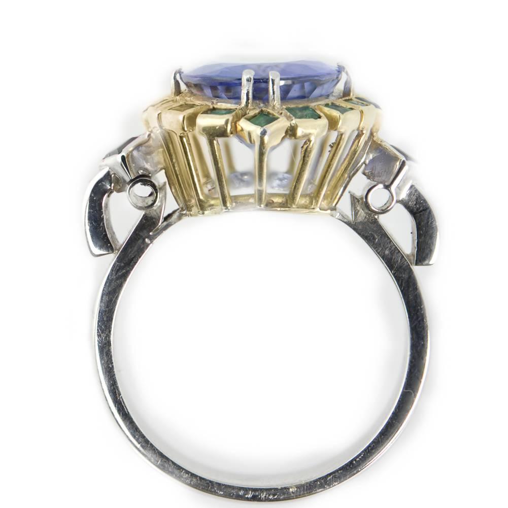Contemporary Diz Design 18KGold Tanzanite 4 7ct Sapphire 0 18ct Emerald 0 21 Fashion Ring