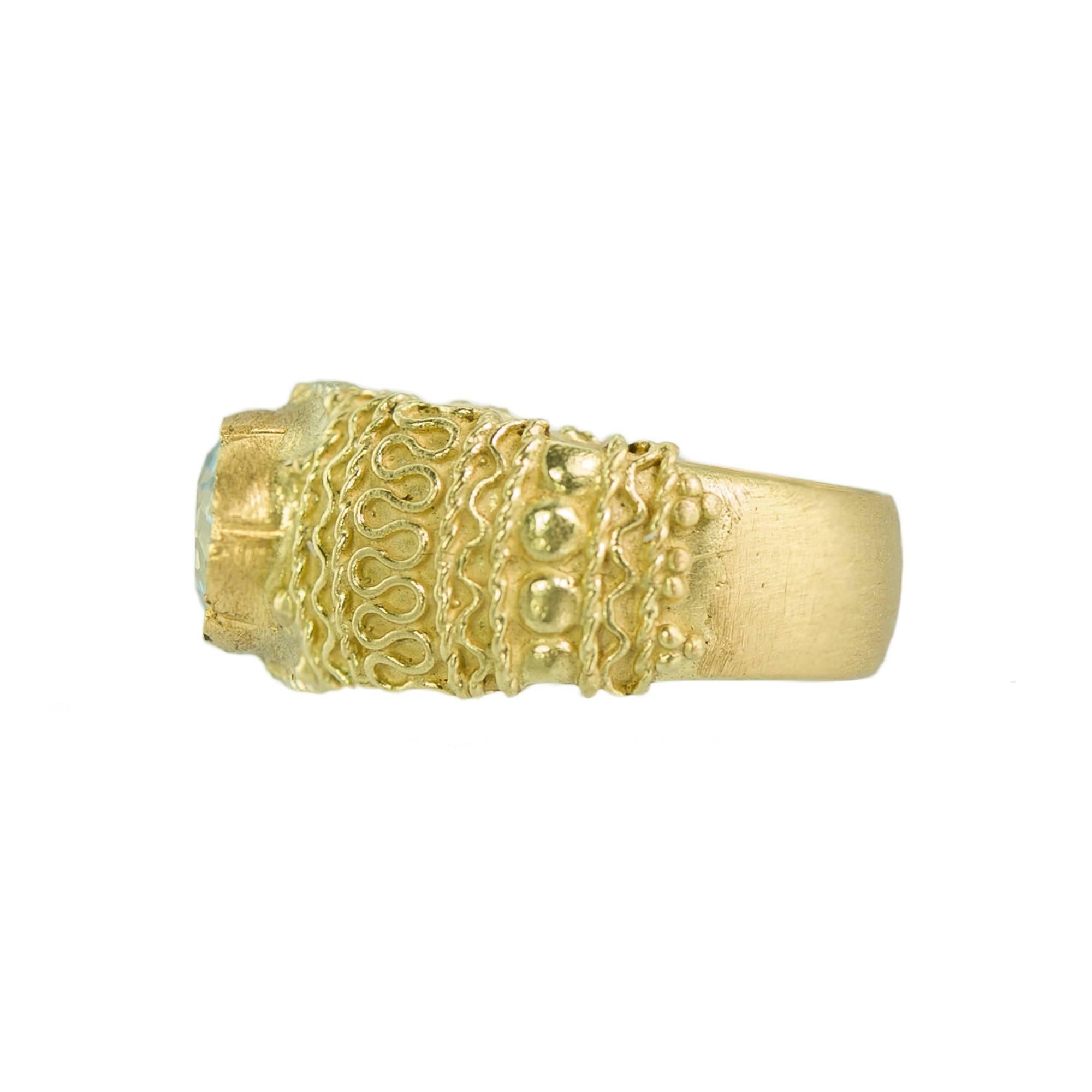 Alessandro Dari Gioielli Blue Topaz Gold Florentine Style Ring In New Condition In Rome, IT