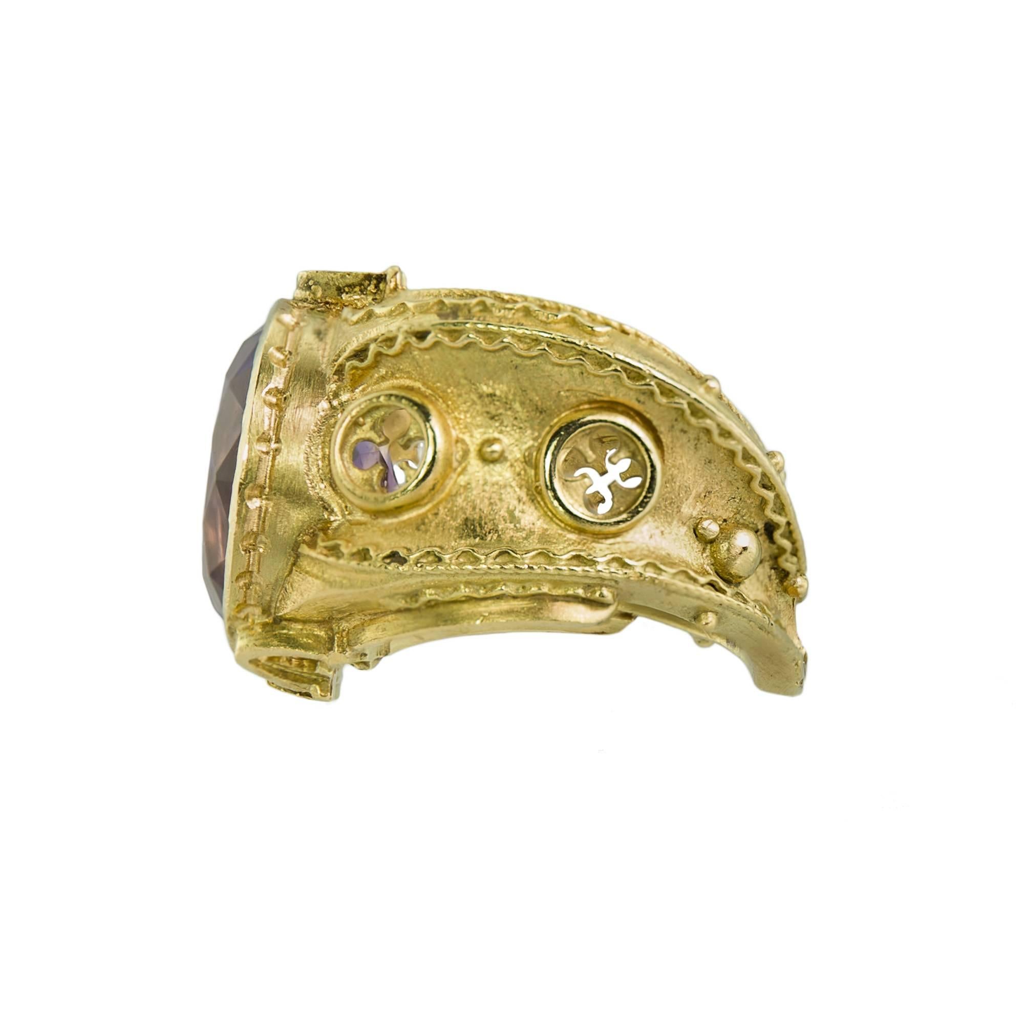 Alessandro Dari Gioielli Amethyst Gold Gothic Ring In New Condition In Rome, IT