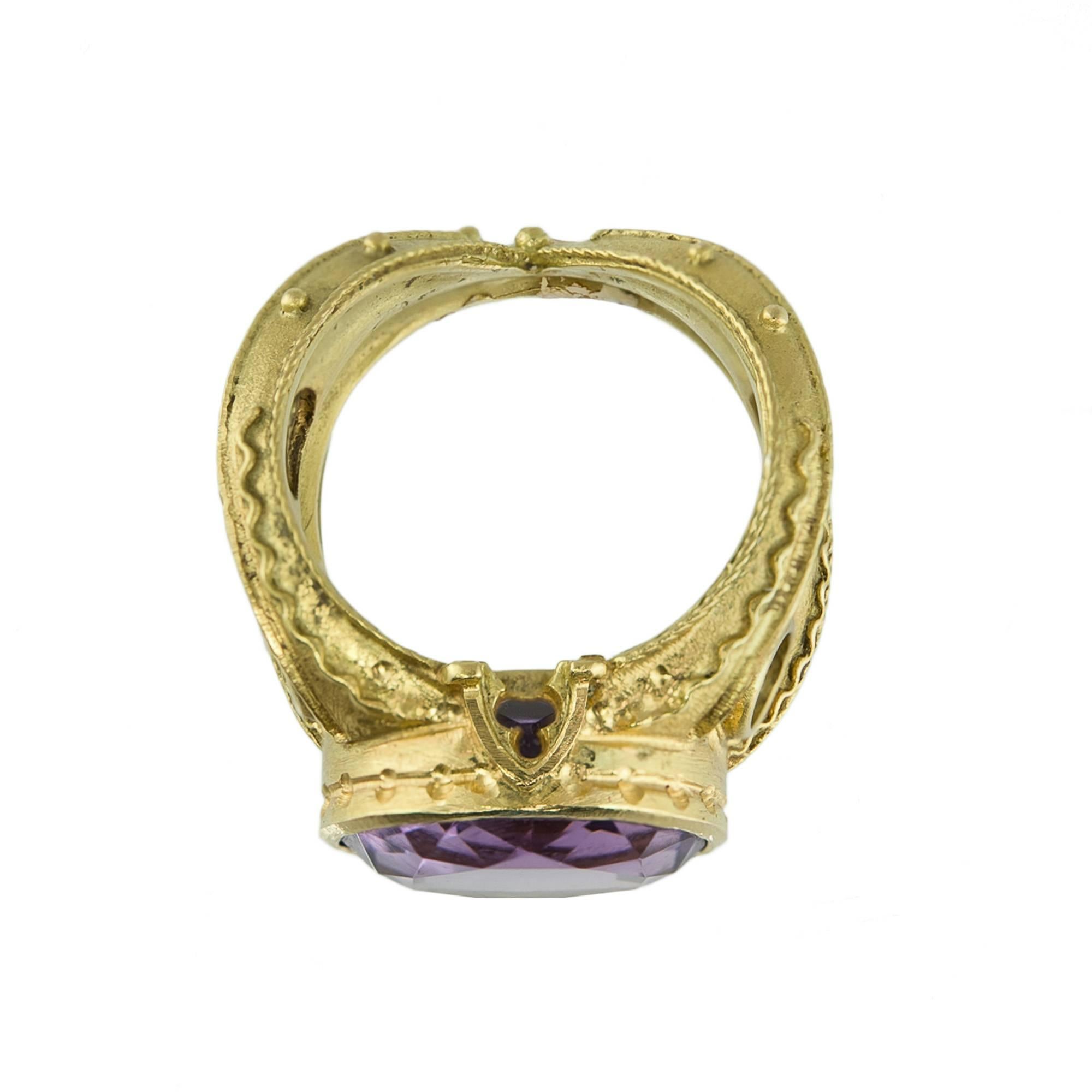 Women's or Men's Alessandro Dari Gioielli Amethyst Gold Gothic Ring