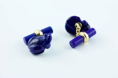 18 Karat Yellow Gold Frog Cufflinks in Lapis Lazuli
