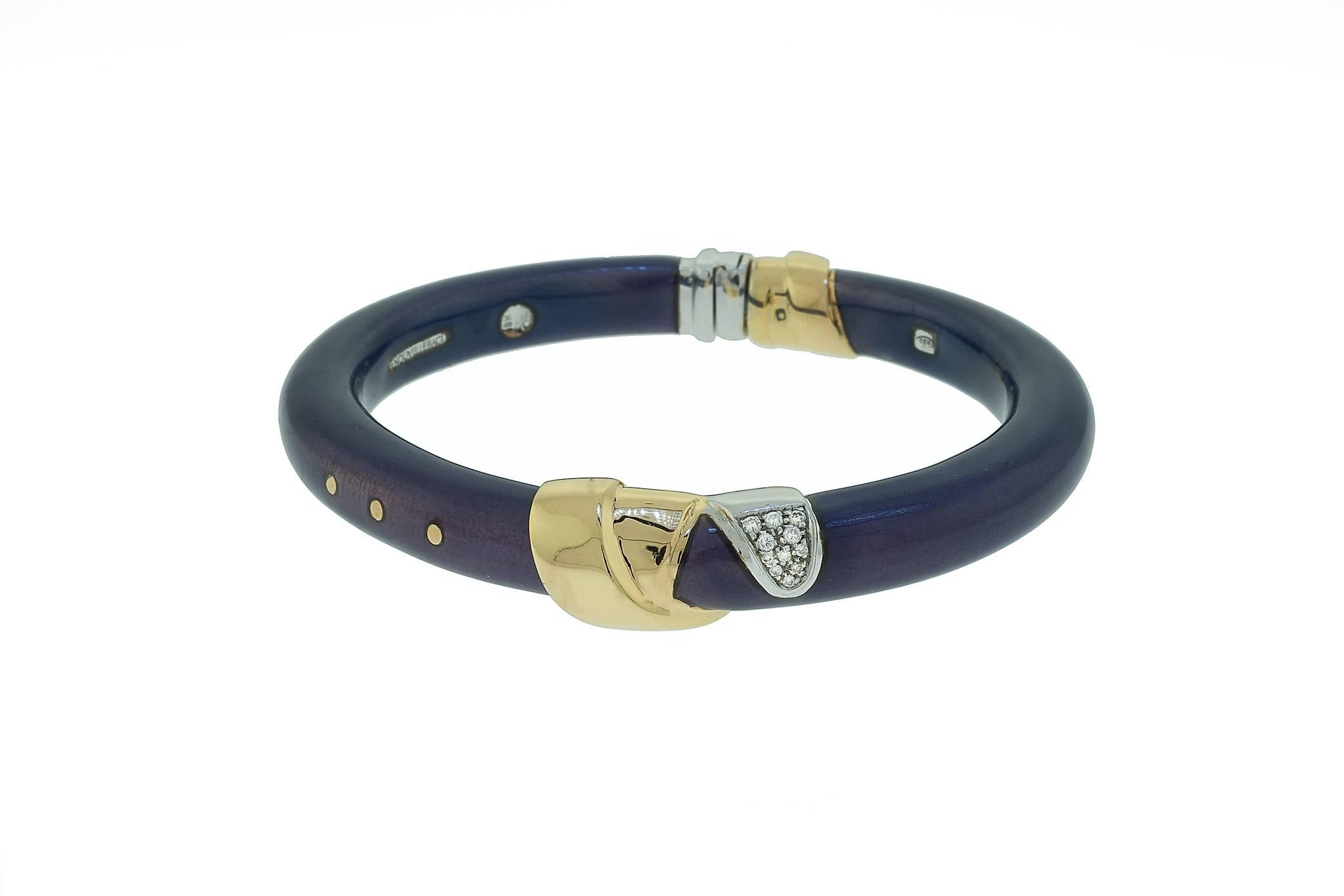 Enamel and 18K gold bracelet with diamond accent.