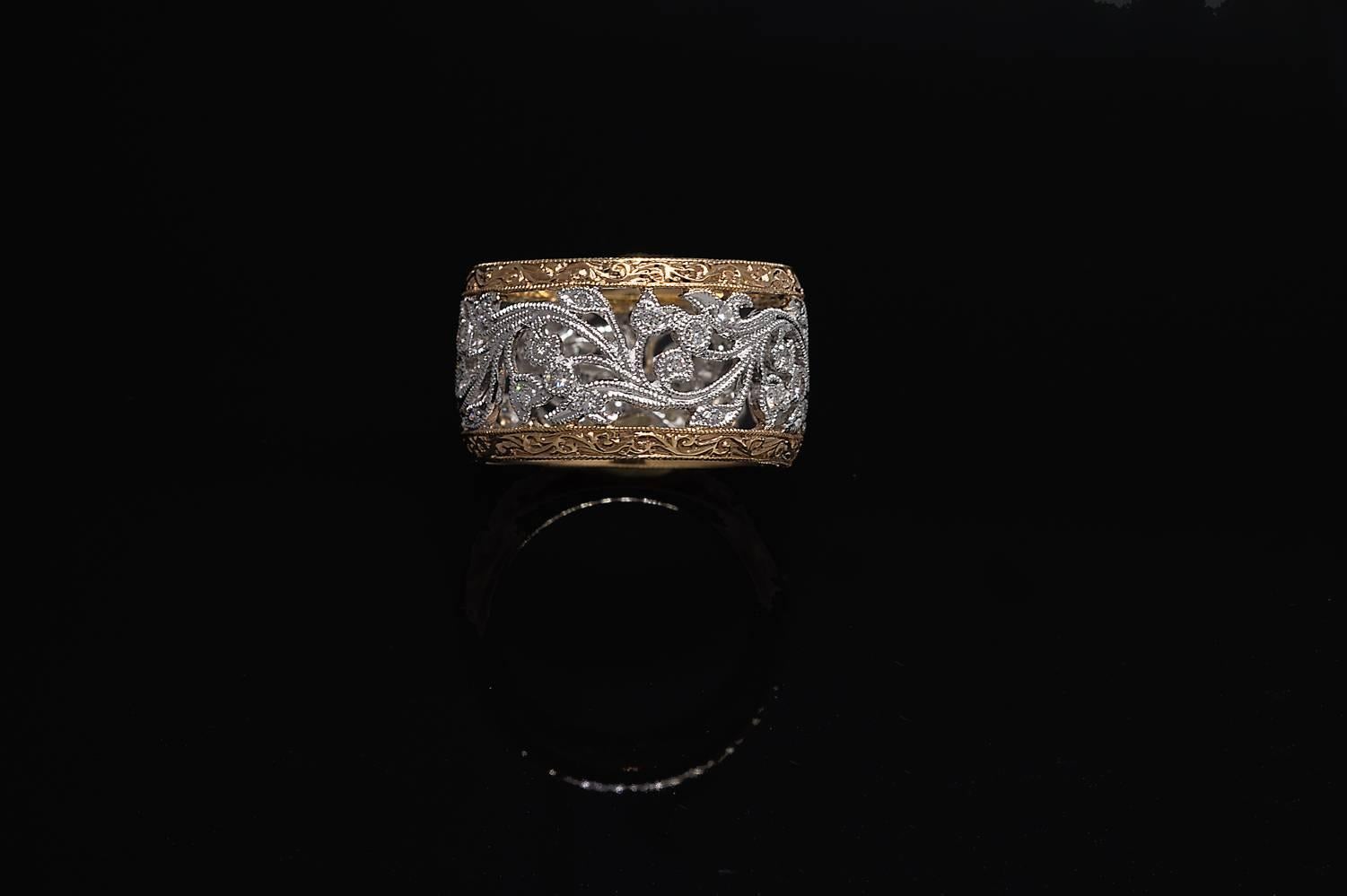 Beverly K Platinum and Rose Gold Diamond Band In New Condition For Sale In Spartanburg, SC