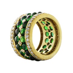 One of a Kind Green Tourmaline Cabochon and Diamond Ring