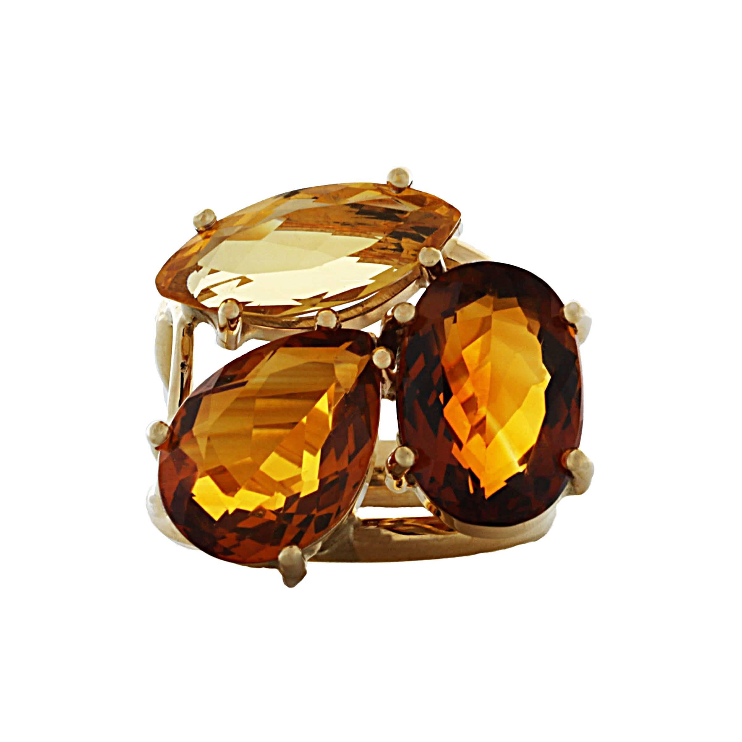 Geiss and Sons designed 14K Citrine split shank statement ring. 
Size 6.5. Can be sized.