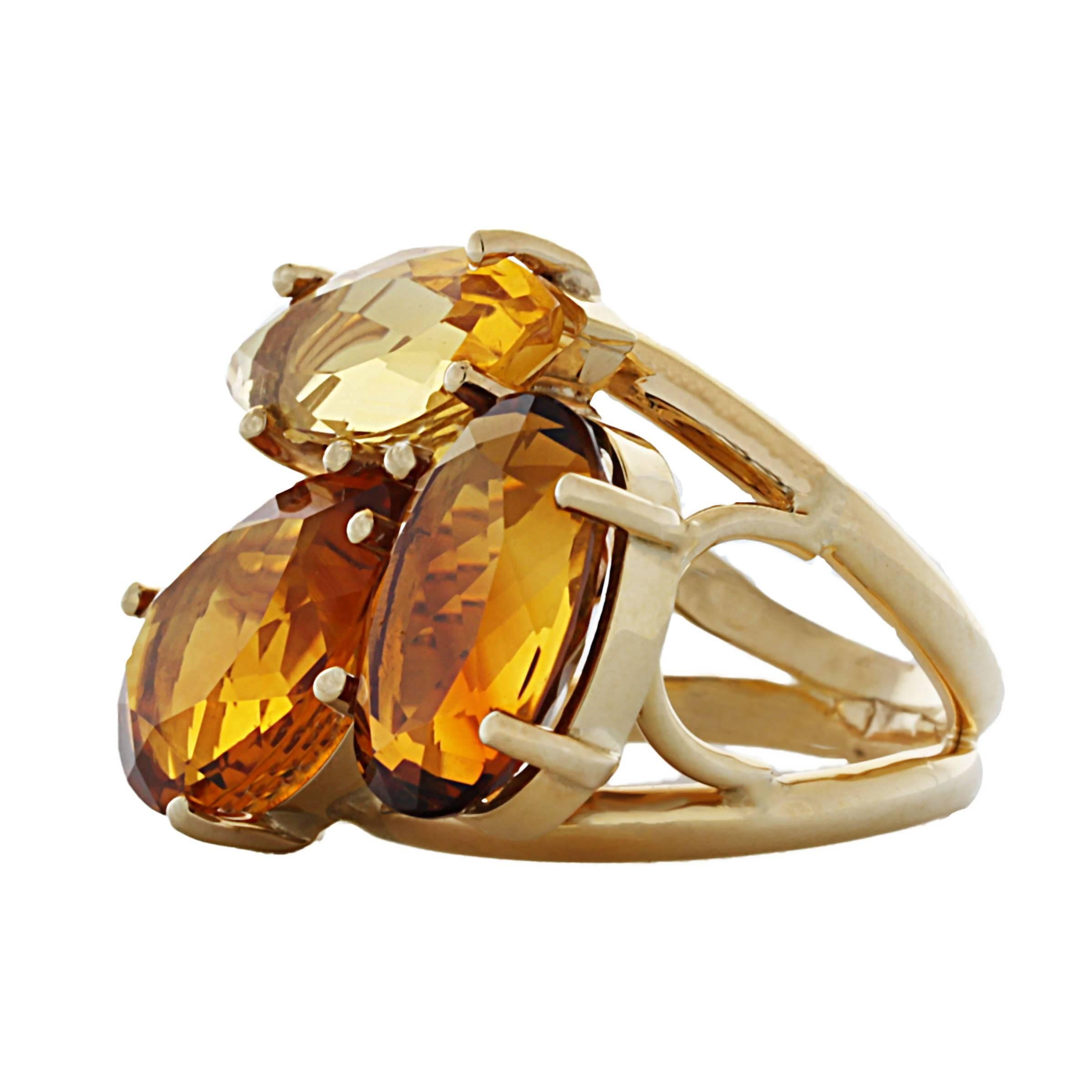 Geiss and Sons 14K Yellow Gold Citrine Cocktail Ring For Sale