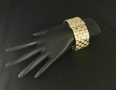 Yellow Gold Wide Basketweave Bracelet with Diamond White Gold Clasp