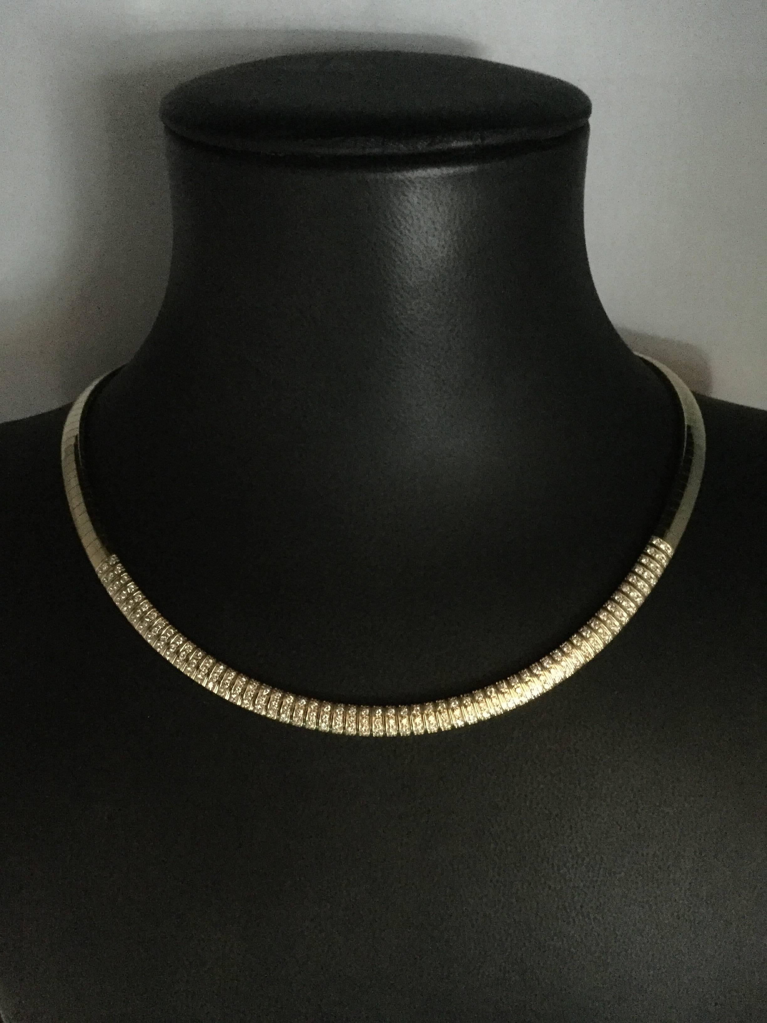 Yellow Gold Omega Necklace Set with 3.95 Carats of Pave Diamonds In New Condition For Sale In Spartanburg, SC