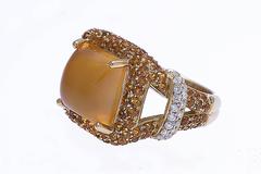 Citrine Cabochon Yellow Sapphire Diamond 18K Gold Ring