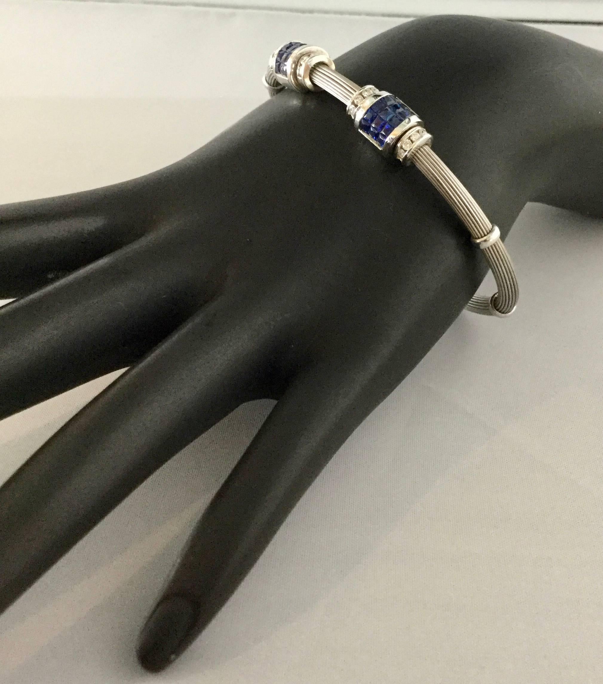 Sapphire Diamond Gold Cuff Bracelet In New Condition In Spartanburg, SC