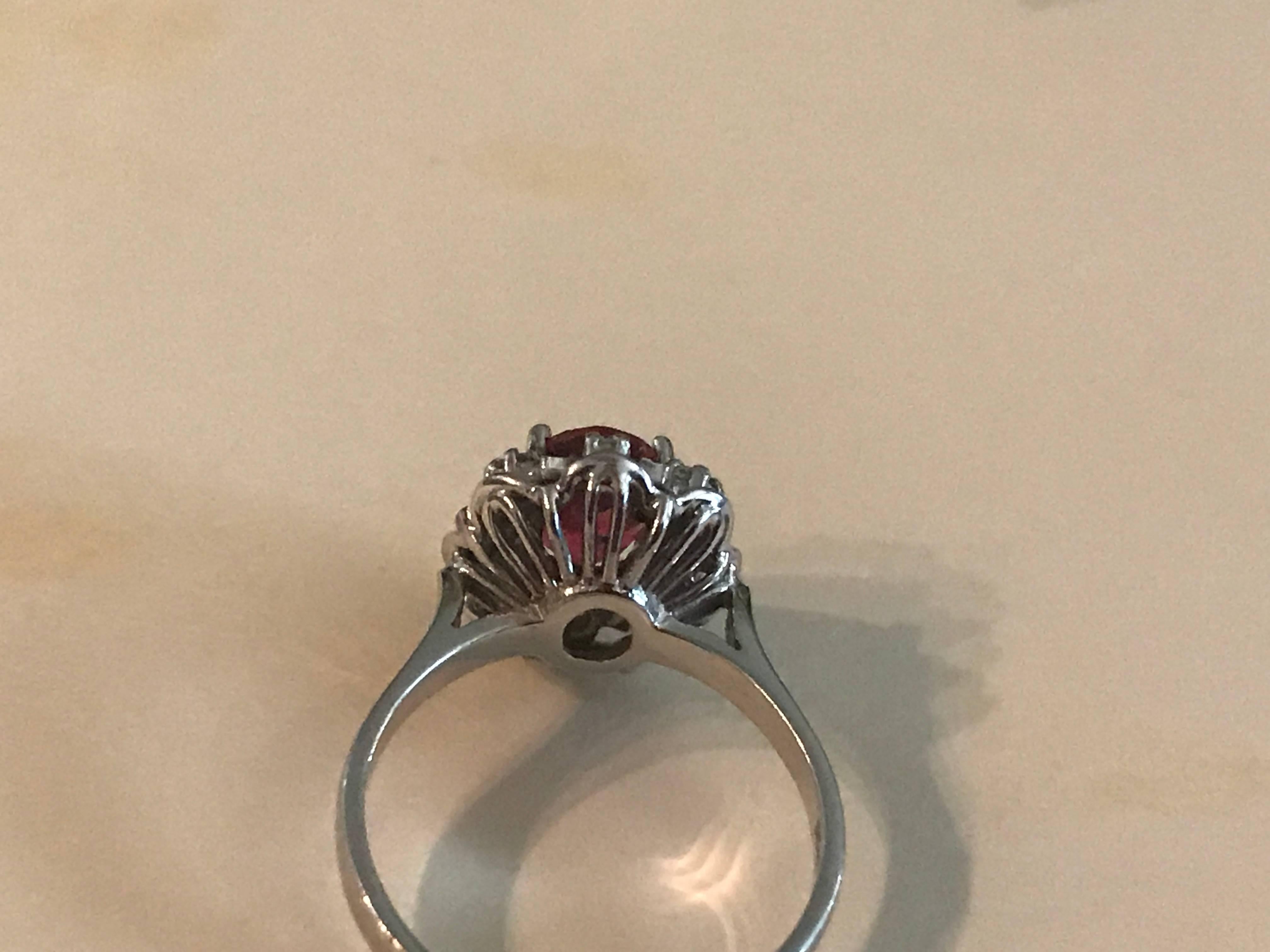 Pink Tourmaline Diamond white gold Ring In Excellent Condition For Sale In Spartanburg, SC