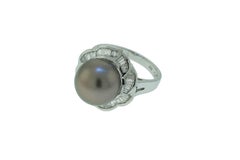 Black Pearl and Diamond Ring