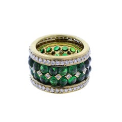 One of a Kind Green Tourmaline Cabochon and Diamond Ring