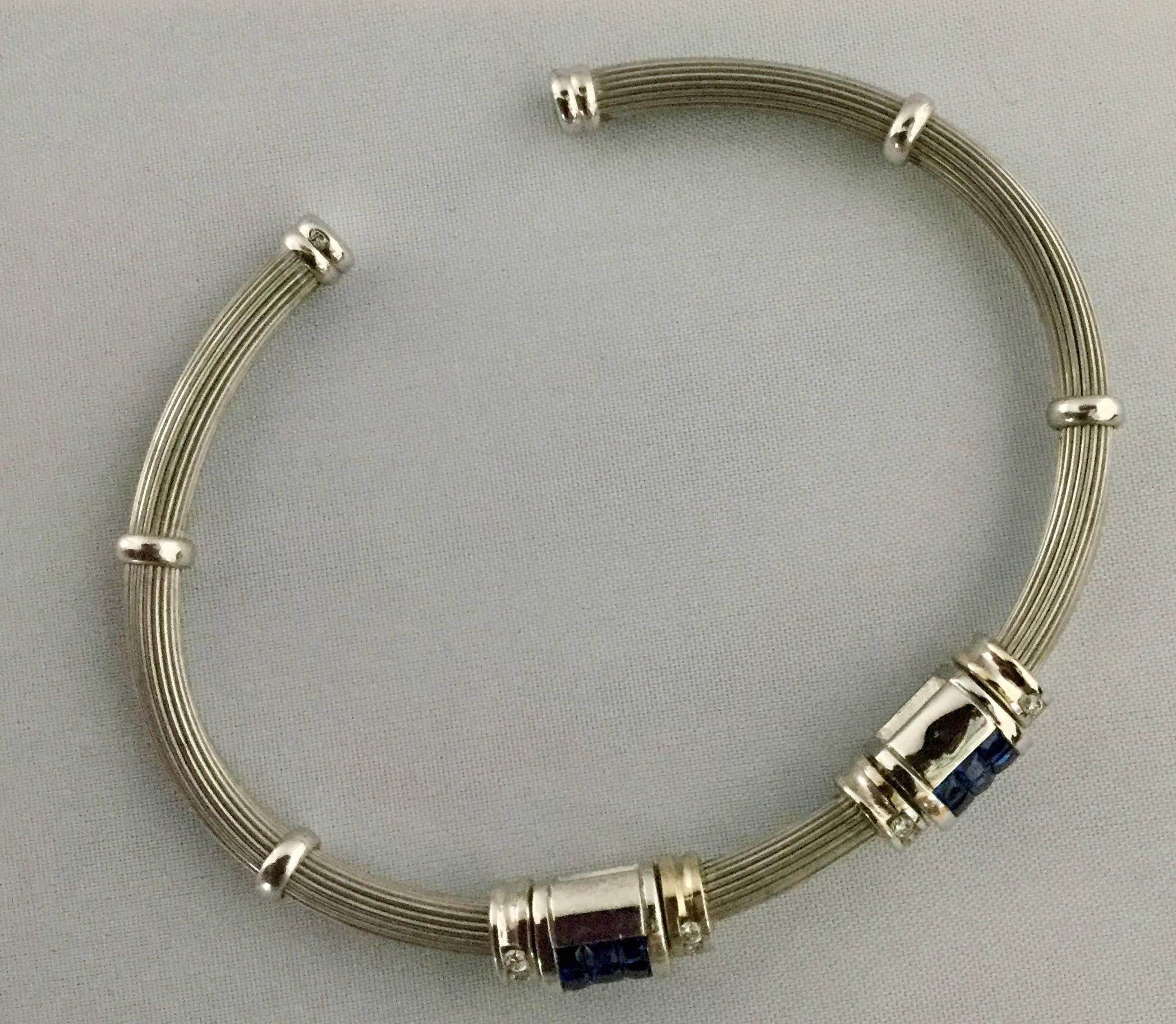Sapphire and Diamond Gold Cuff Bracelet For Sale 1
