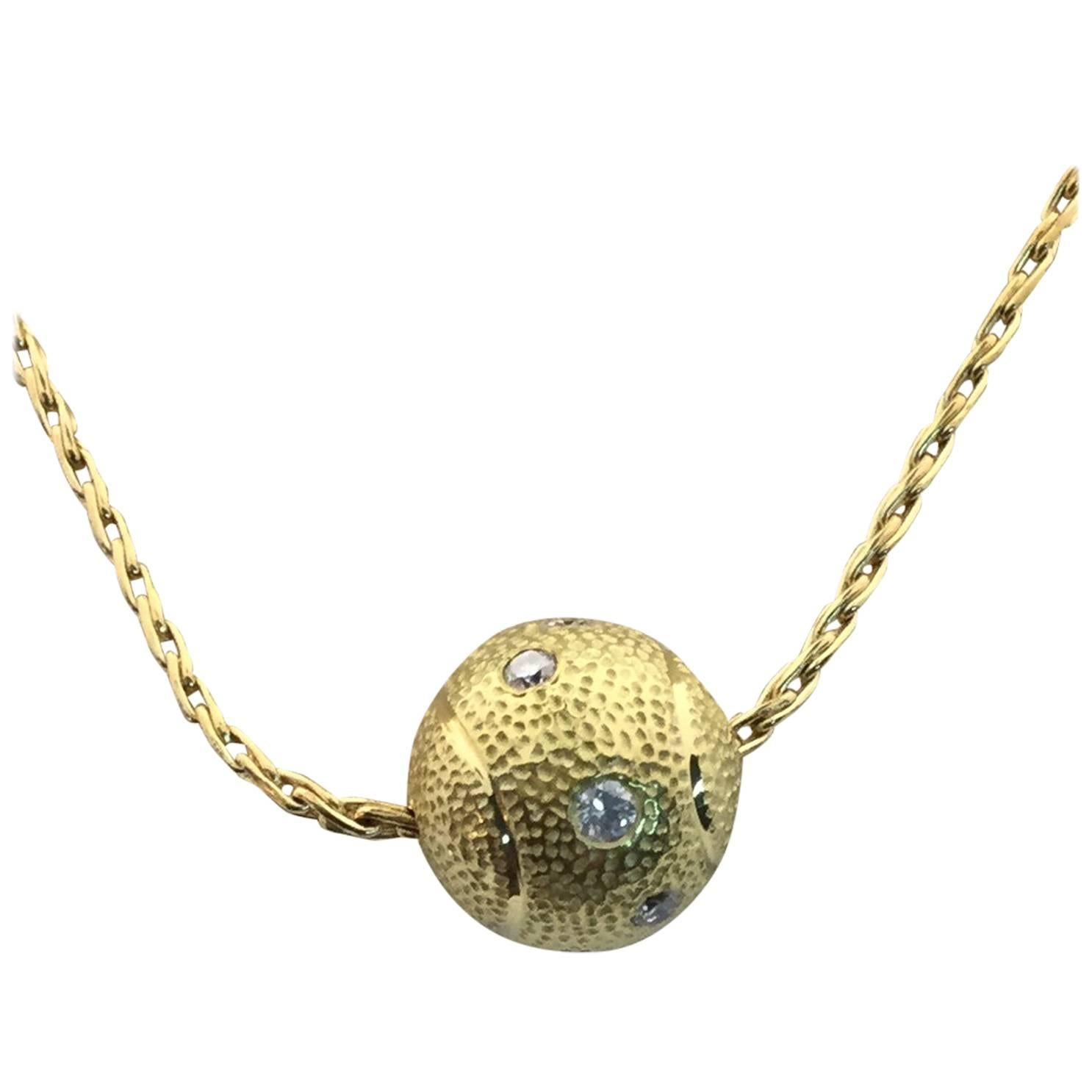 Diamond Tennis Ball 18K Yellow Necklace For Sale