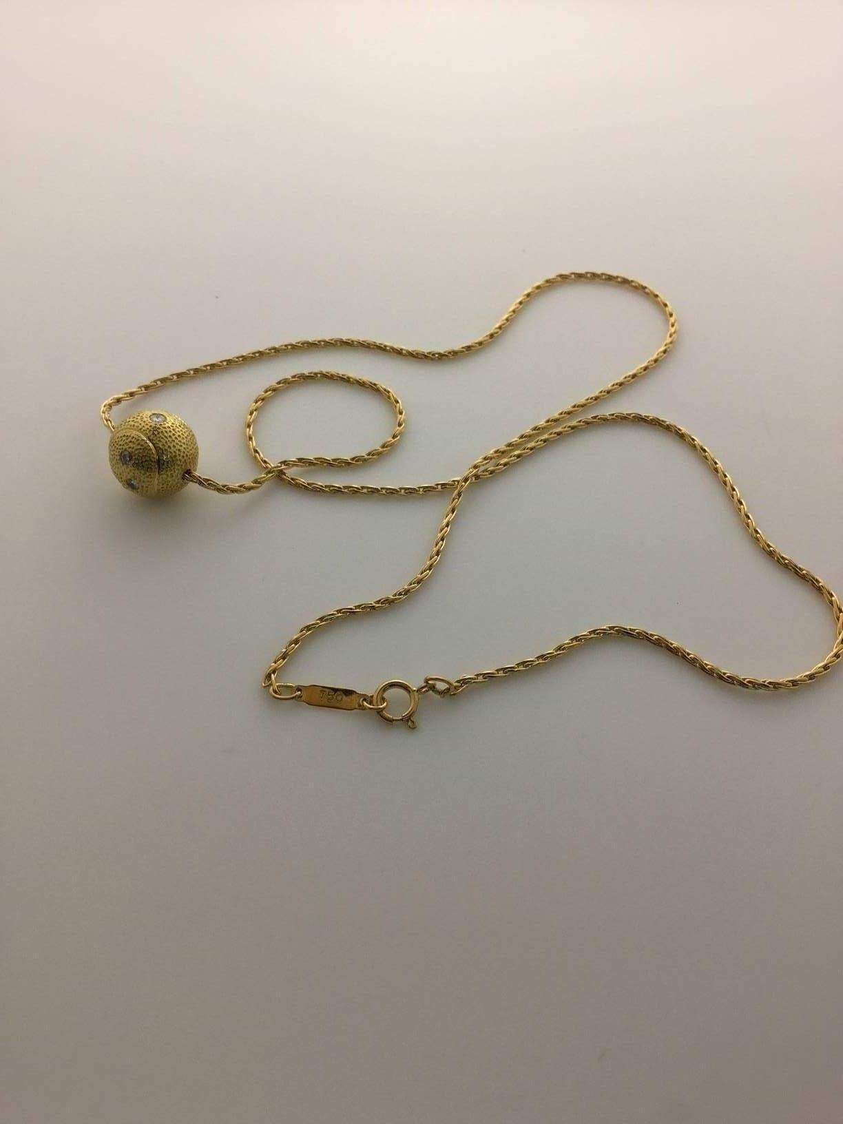 Diamond Tennis Ball 18K Yellow Necklace In New Condition For Sale In Spartanburg, SC