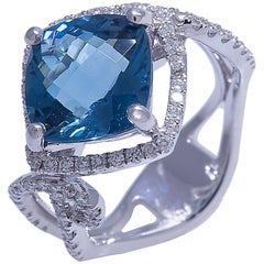 Mark Silverstein Blue Topaz and Diamond White Gold Cocktail Ring