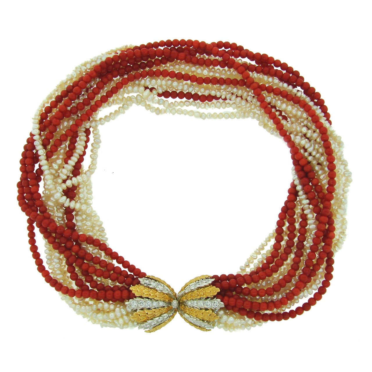 Mario Buccellati Pearl Coral Diamond Gold Necklace or Bracelet