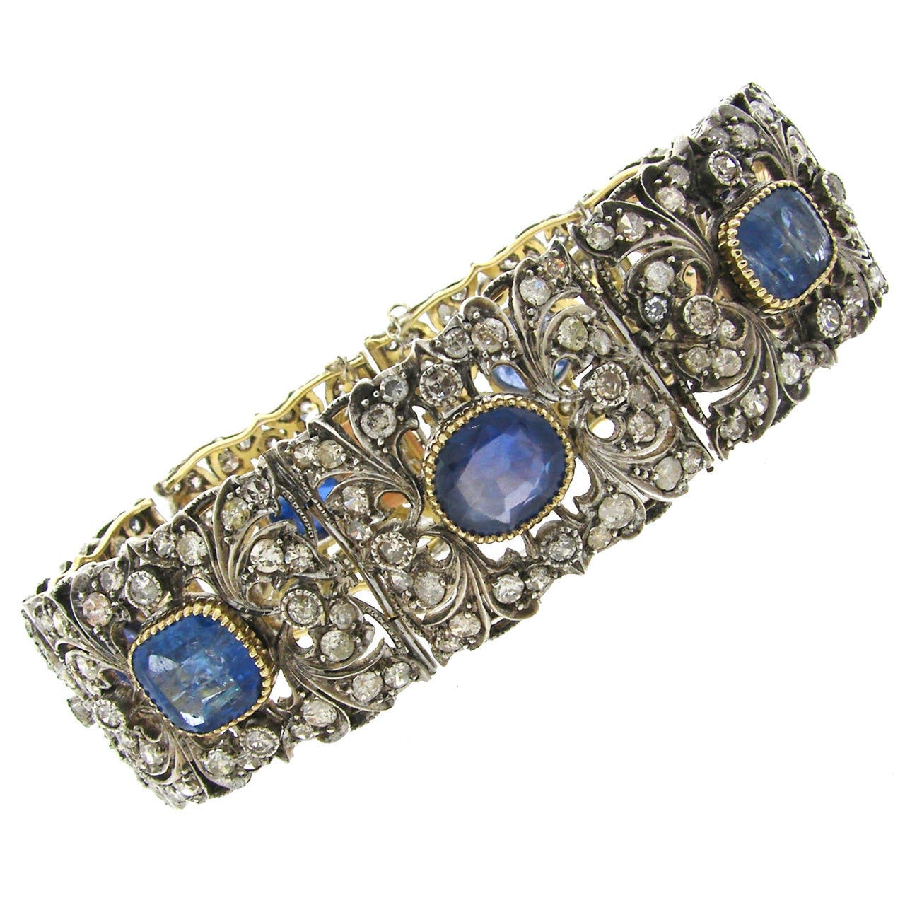 Victorian Sapphire Diamond Silver Gold Bracelet For Sale