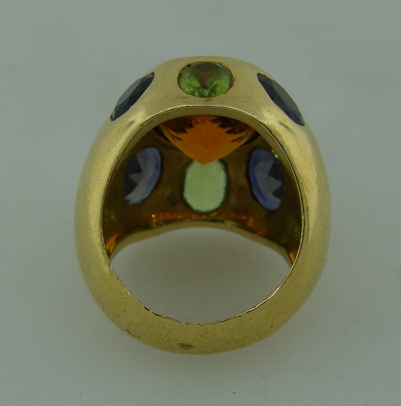 Mixed Cut Vintage Chanel Ring 18k Gold Gems Cocktail Dome Estate Jewelry For Sale