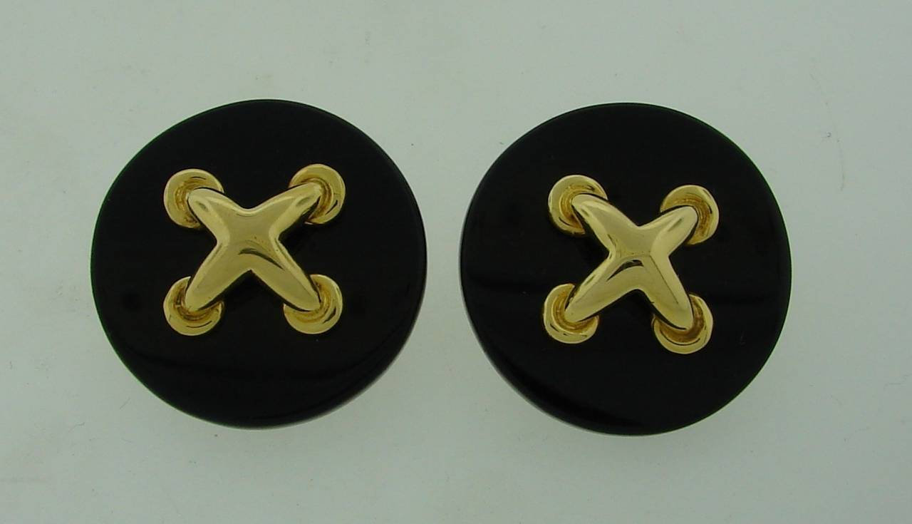 Women's 1974 Aldo Cipullo Black Onyx Gold Earrings
