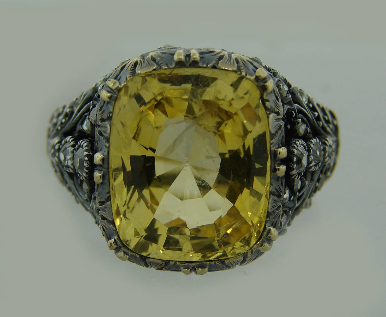 1950s Mario Buccellati Yellow Sapphire Diamond Gold Ring In Excellent Condition In Beverly Hills, CA