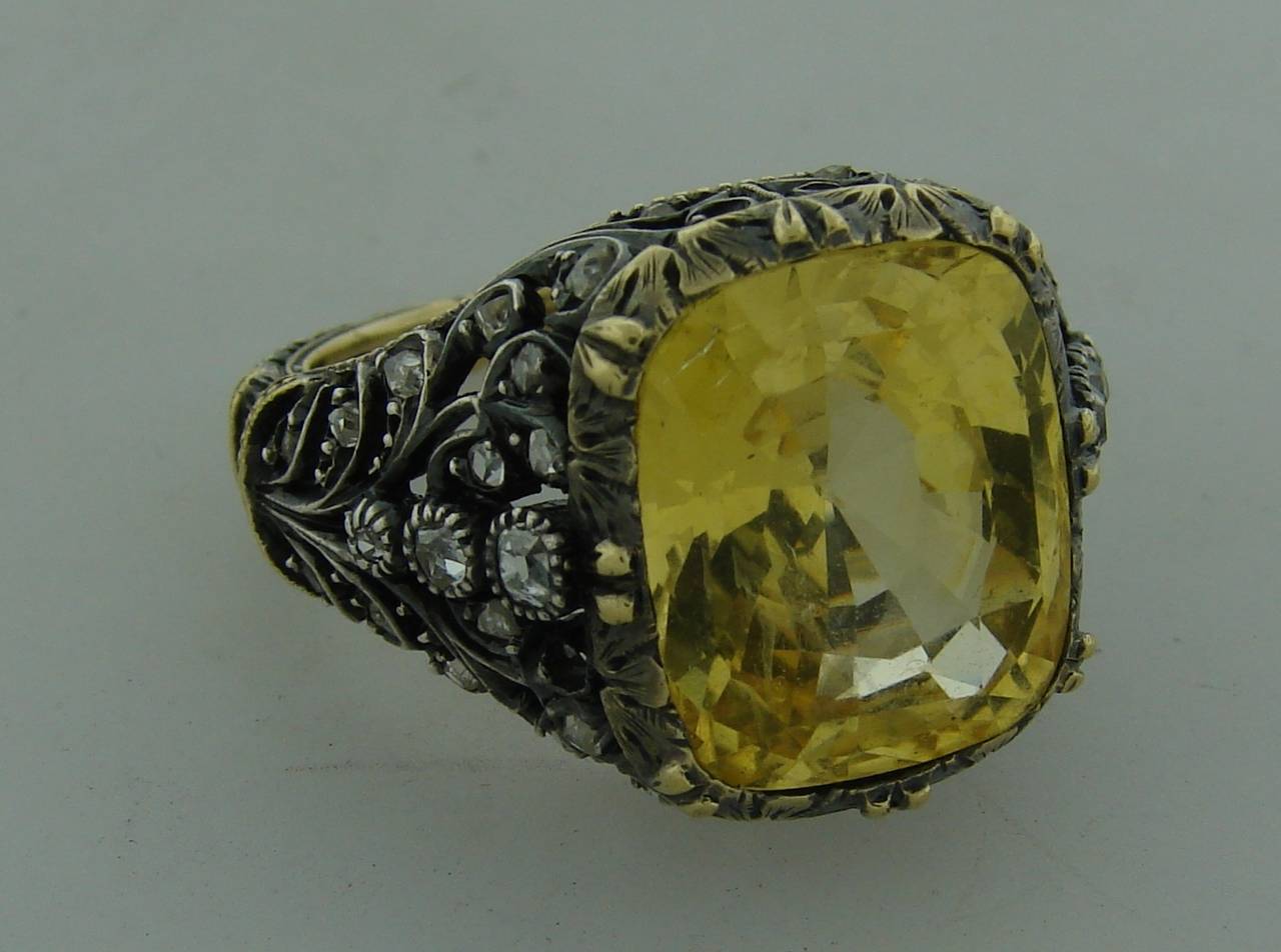 Women's 1950s Mario Buccellati Yellow Sapphire Diamond Gold Ring