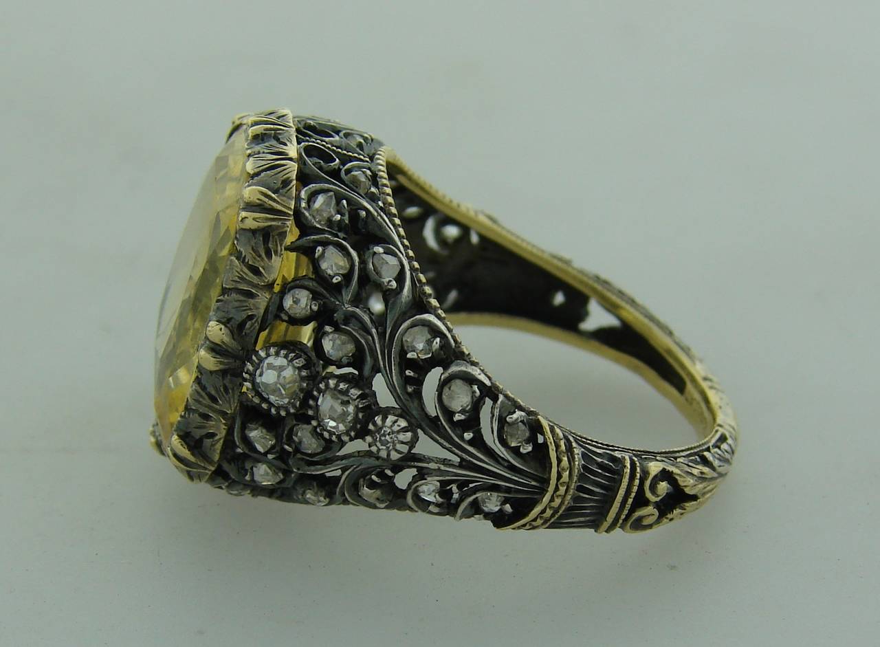 1950s Mario Buccellati Yellow Sapphire Diamond Gold Ring 1