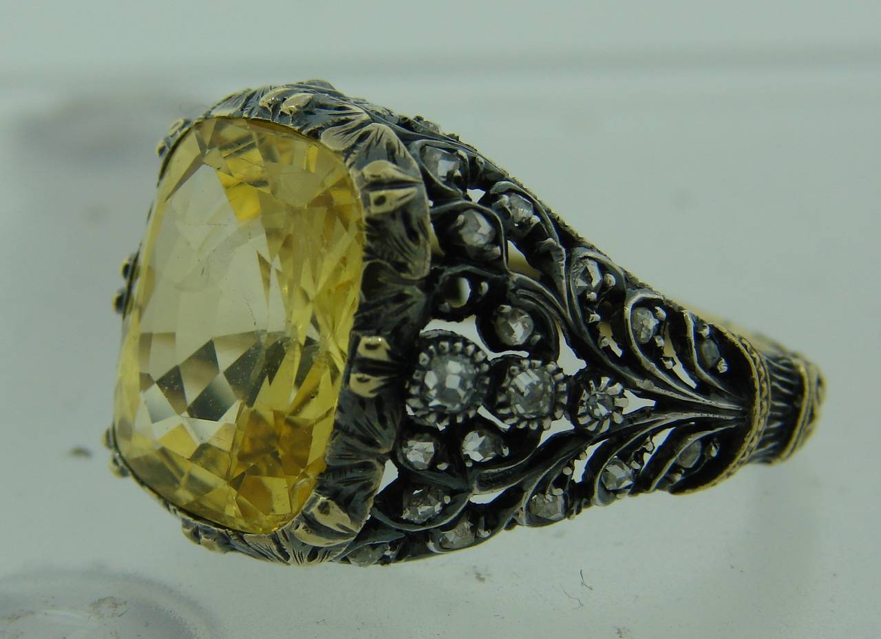 1950s Mario Buccellati Yellow Sapphire Diamond Gold Ring 2