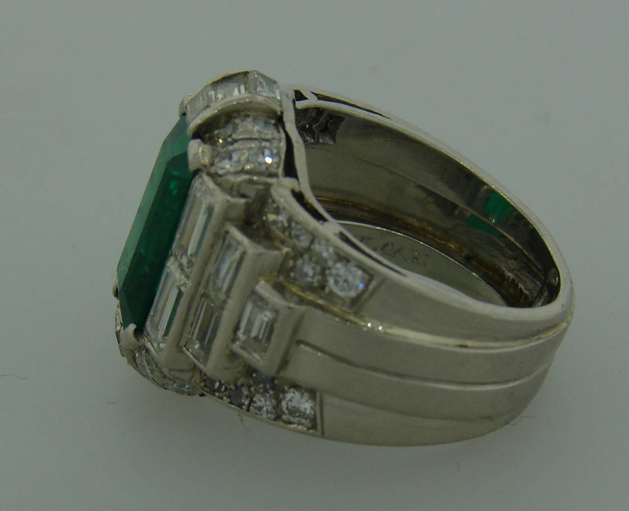 1960s Bulgari Emerald Diamond Platinum Ring 1