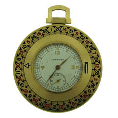 Longines Yellow Gold Enamel Roulette Pocket Watch Circa 1940s 7