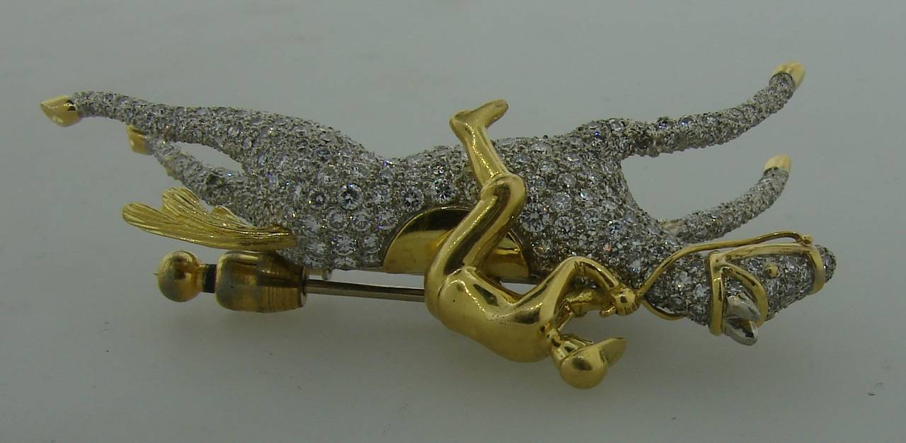 Tiffany & Co. Diamond Gold Platinum Jockey Horse Pin Brooch 3