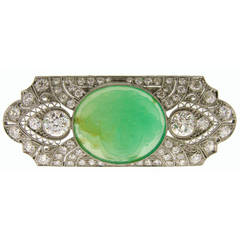 Art Deco Carved Jade Diamond Gold Platinum Pin Brooch 9