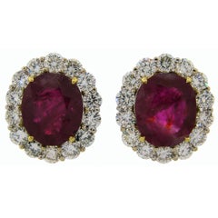 9.49 Carat No Heat Burmese Ruby Diamond Gold Earrings