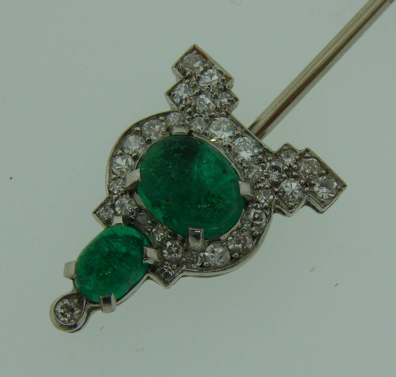 Cartier Art Deco Emerald Diamond Platinum Jabot Pin Brooch In Excellent Condition In Beverly Hills, CA